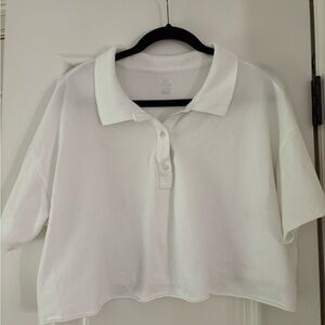 Aerie White Crop Polo Top